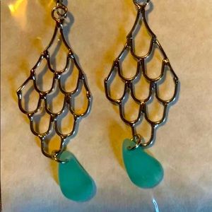 Mermaid scale earrings with ocean blue sea glass
